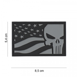 Embleem Punisher USA vlag - grijs - met klittenband - 3D PVC - 5,4 x 8,5 cm