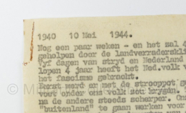 WO2 Nederlands Verzetsdocument 10 mei 1944 door "een groep vrijheidsstrijders"- 28 x 21 cm - origineel