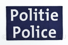 Belgische donkerblauwe Politie Police embleem rugstrook "Politie Police"- met klittenband - 24,5 x 15 cm