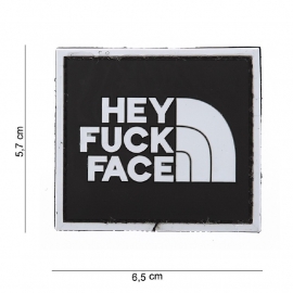 Embleem 3D PVC Hey Fuck Face - met klittenband - 5,7 x 6,5 cm