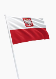 Vlag Polen met wapen - 150 x 225 cm - materiaal Petflag-Spun - fabrikant Dokkumer Vlaggencentrale - nieuw gemaakt