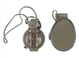Belgische leger kompas met groene lederen tas - origineel
