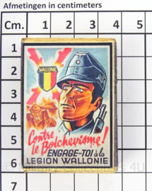 WO2 Duits luciferdoosje van echt hout - Legion Wallonie - afmeting 6 x 4 cm - replica