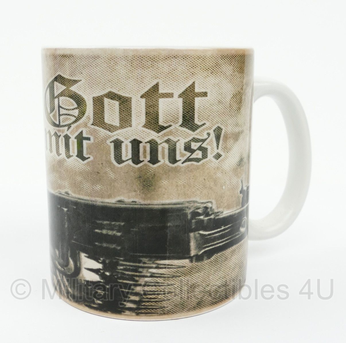 WO2 Duitse Gott Mit Uns beker/mok met MG42 - afmetingen 9½ x 8 cm - nieuw