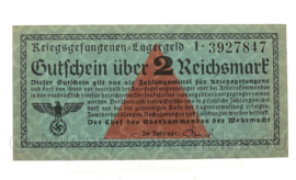 WO2 Duits Gutschein uber 2 Reichsmark Kriegsgefangenen Lagergeld Wehrmacht - origineel