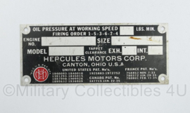 Hercules Motors Corp Engine plate USA Dataplaatje - 12,5 x 5 cm - origineel