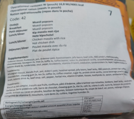 1 doos met 8 zakken Nederlandse leger 24uurs rantsoenen Maaltijd zak 24 Hour Operationeel Rantsoen W (pouch) + OL - 8 verschillende menu's! - +/- 4100 kcal - Best Before December 2026