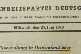 Duitse krant Leinziger Volkszeitung 23 juni 1948 - 47 x 32 cm - origineel