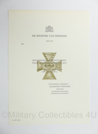 Defensie oorkonde Het onderscheidingsteken voor langdurige dienst als officier - 29,5 x 21,5 cm - ongebruikt - origineel