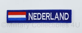 Naamlint Nederland - met klittenband - wit op blauw - 13,5 x 3 cm - nieuw gemaakt