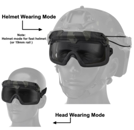 Tactical Airsoft Smoke Goggles voor MICH FAST helm en ook los te dragen - Groen frame met smoke glas(zonder helm)