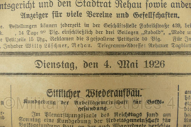 Duitse krant Rehauer Tagblatt Oberfrankischer Bote 4 mei 1926 - 47 x 32 cm - origineel