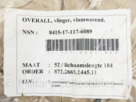 KLU Luchtmacht khaki overall vlieger vlamwerend - maker Texplorer Gmbh 2006 - maat 54/196 - nieuw in de verpakking - origineel