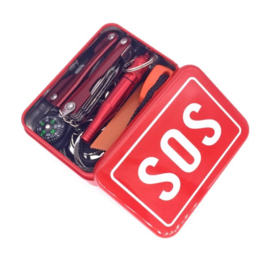 Compacte SOS Survival Emergency kit met inhoud - 9,5 x 6,5 x 3 cm.