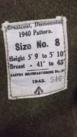 Britse leger Greatcoat, Dismounted 1940 Pattern - meerdere maten & jaartallen beschikbaar - origineel Pattern 1940 en wo2 gedateerd