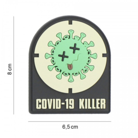 Embleem Covid-19 Killer - met klittenband - 3D PVC - 8 x 6,5 cm