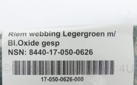 KL Nederlandse leger broekriem riem webbing legergroen met blackoxide - nieuwste model 2023 tot heden - nieuw in verpakking - origineel