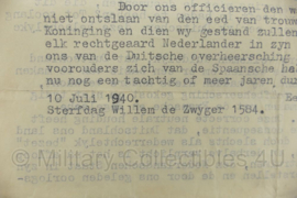 WO2 Nederlands verzetsdocument 10 juli 1940 - Aan de bevelhebber der Duitsche Weermacht in Nederland Generaal der Vliegers. Door een Nederlandsch officier.  28 x 21 cm - origineel