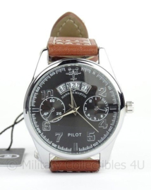 Pilot watch - horloge met bruine band