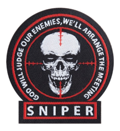 Sniper God Will Judge our Enemies We'll Arrange the Meeting embleem met klittenband - 7,2 x 6,8 cm
