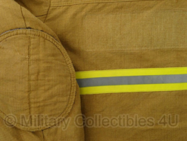 Brandweer jas en broek - US Style bruin met gele reflectoren en snelsluiting - Maat 1 = 158 tm. 176 lengte en 96 tm. 104 borst - origineel