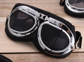Piloten bril of brommer bril - chroom frame met Smoke zwarte glazen