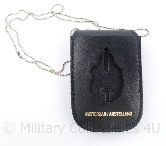 Politie Amsterdam Amstelland Brevet houder ID houder met halsketting - zwart leder - origineel
