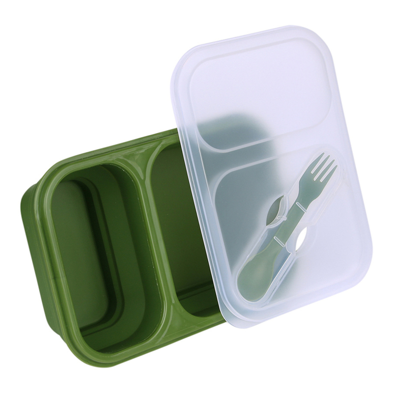 Opvouwbare lunchbox met deksel én spork - 300/600 ml - GROEN - nieuw gemaakt | Eet & drinkgerei | Military Collectibles 4U