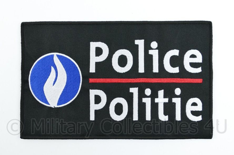 Belgische Police Politie embleem rugstrook "Police Politie"- Zwart - met klittenband - 24,5 x 15 cm