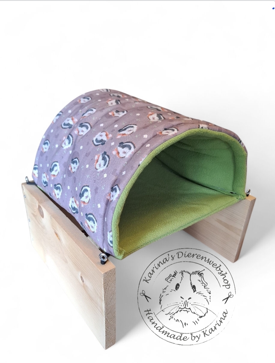 Vrijstaande Hangmat Set staander met tunnel  Cavia Hartjes & Bloemetjes Taupe van RoosjeRosalie ®