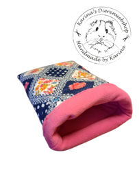 Handgemaakte Slaapzak Deluxe  " blauw rood met bloemen "