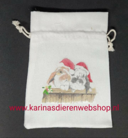 Katoenen kerstzakje met hangoor konijntjes