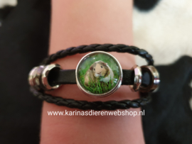 Leren Armband Zwart Cavia in Gras