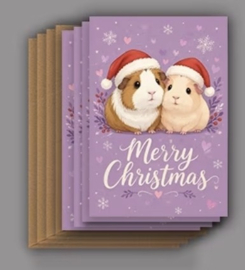 set van 4 kerst wens kaarten Cavia " Merry Christmas "