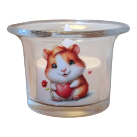 Waxinelicht houder met led verlichting Cavia hartjes