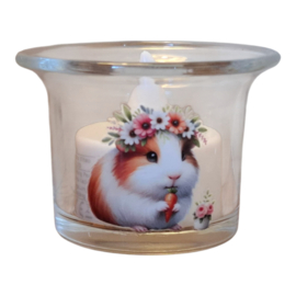 Waxinelicht houder met led verlichting Cavia Bloemenkrans