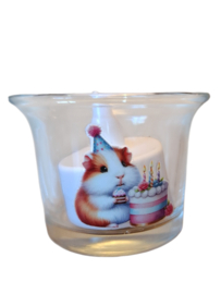 Waxinelicht houder met led verlichting Cavia jarig verjaardag