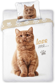 Dekbedovertrek Katten  Love Me - Eenpersoons - 140 x 200 cm - Wit