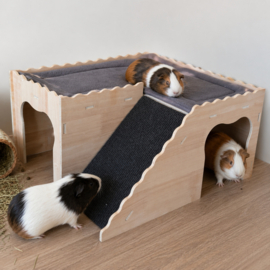 MEGA houten huis met trap  met GRIJZE fleece liner