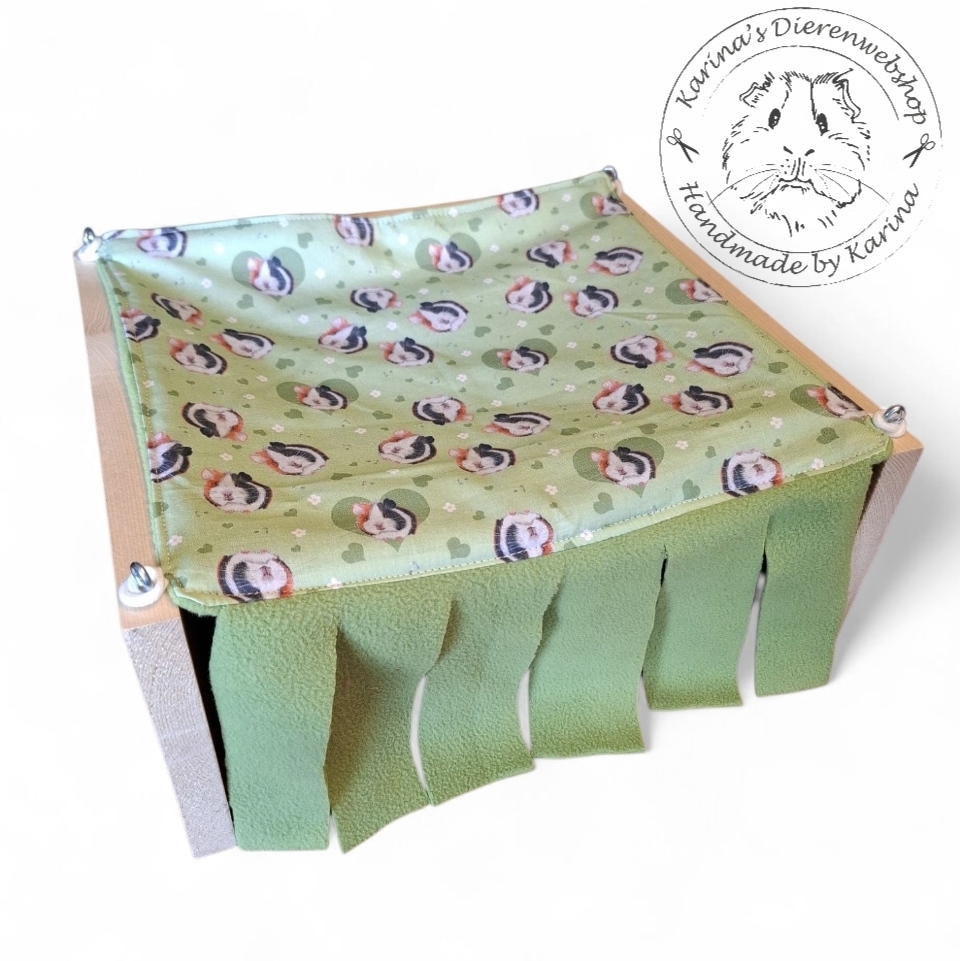 Vrijstaande Hangmat Set staander met 1 schuil hangmatje Cavia Hartjes & Bloemetjes Groen van RoosjeRosalie ®