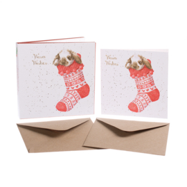 Set van 8 kerstkaarten Konijn "Christmas Stocking" Wrendale Designs 