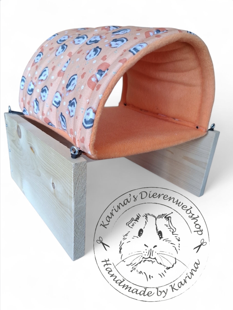 Vrijstaande Hangmat Set staander met tunnel  Cavia Hartjes & Bloemetjes Oranje van RoosjeRosalie ®