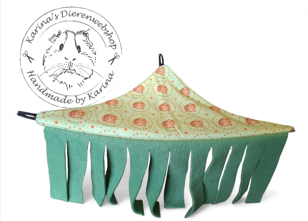 Schuil hoek hangmat  " Cavia Oranje op groen van stof van Roosje Rosalie® ®
