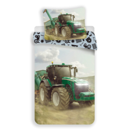 Dekbedovertrek Groene Tractor 2  - Eenpersoons - 140x200 cm