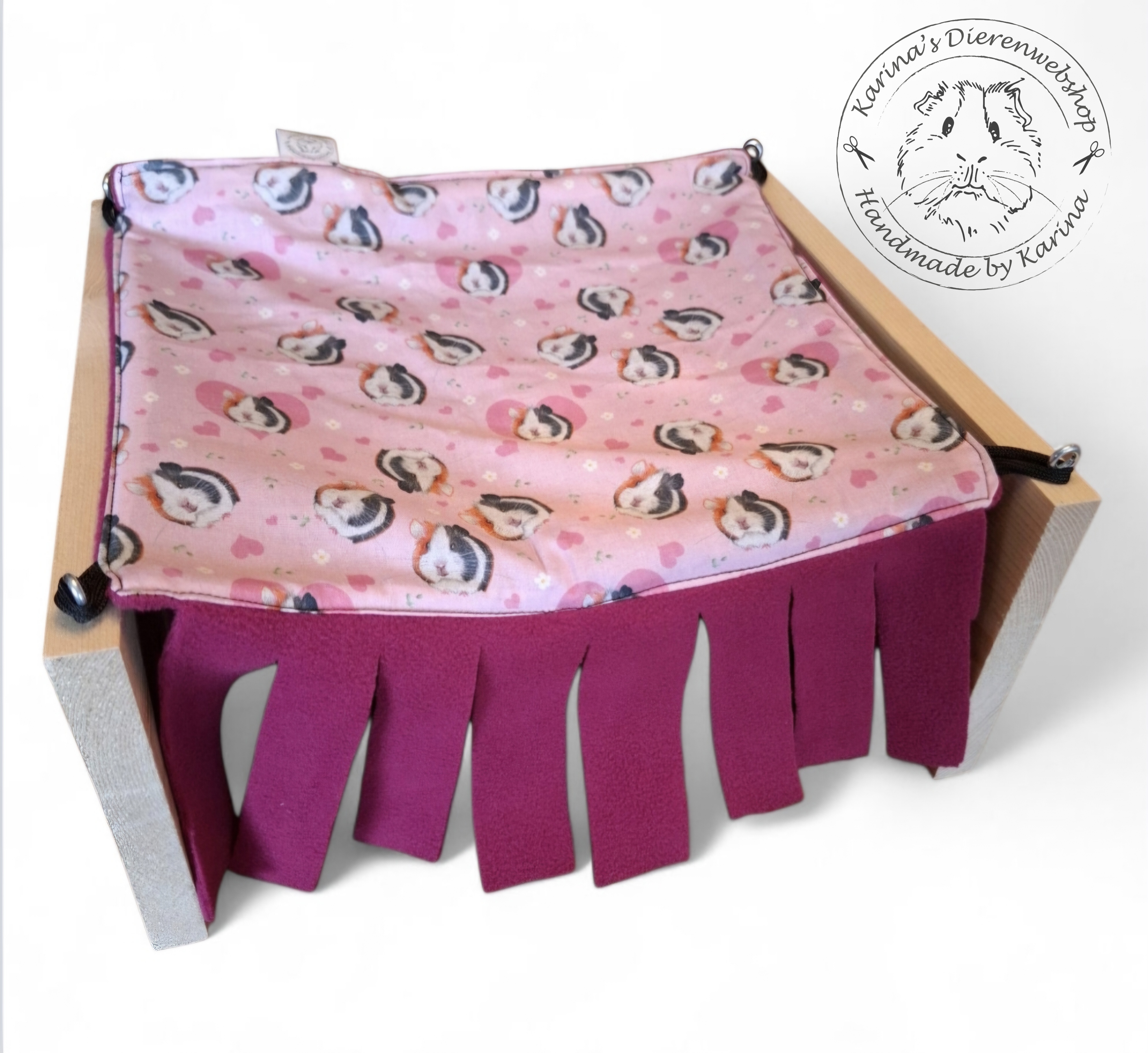 Vrijstaande Hangmat Set staander met 1 schuil hangmatje Cavia Hartjes & Bloemetjes Roze van RoosjeRosalie ®