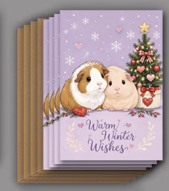 set van 4 kerst wens kaarten Cavia " Warm Winter Wishes "