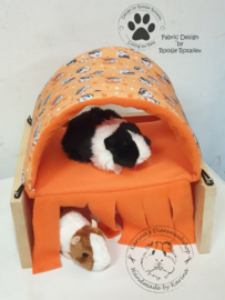 Vrijstaande Hangmat Set staander met schuil hangmat / tunnel van Stof Cavia Hartjes & Bloemetjes oranje van RoosjeRosalie ®