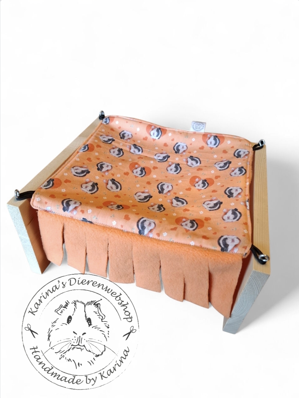 Vrijstaande Hangmat Set staander met 1 schuil hangmatje Cavia Hartjes & Bloemetjes Oranje van RoosjeRosalie ®