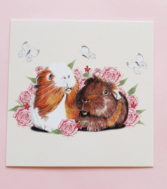 Cadeau Kaartje Cavia’s met roosjes & vlinders