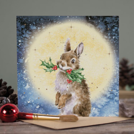 Kerstkaart Konijn " By the light of the moon " Wrendale Designs